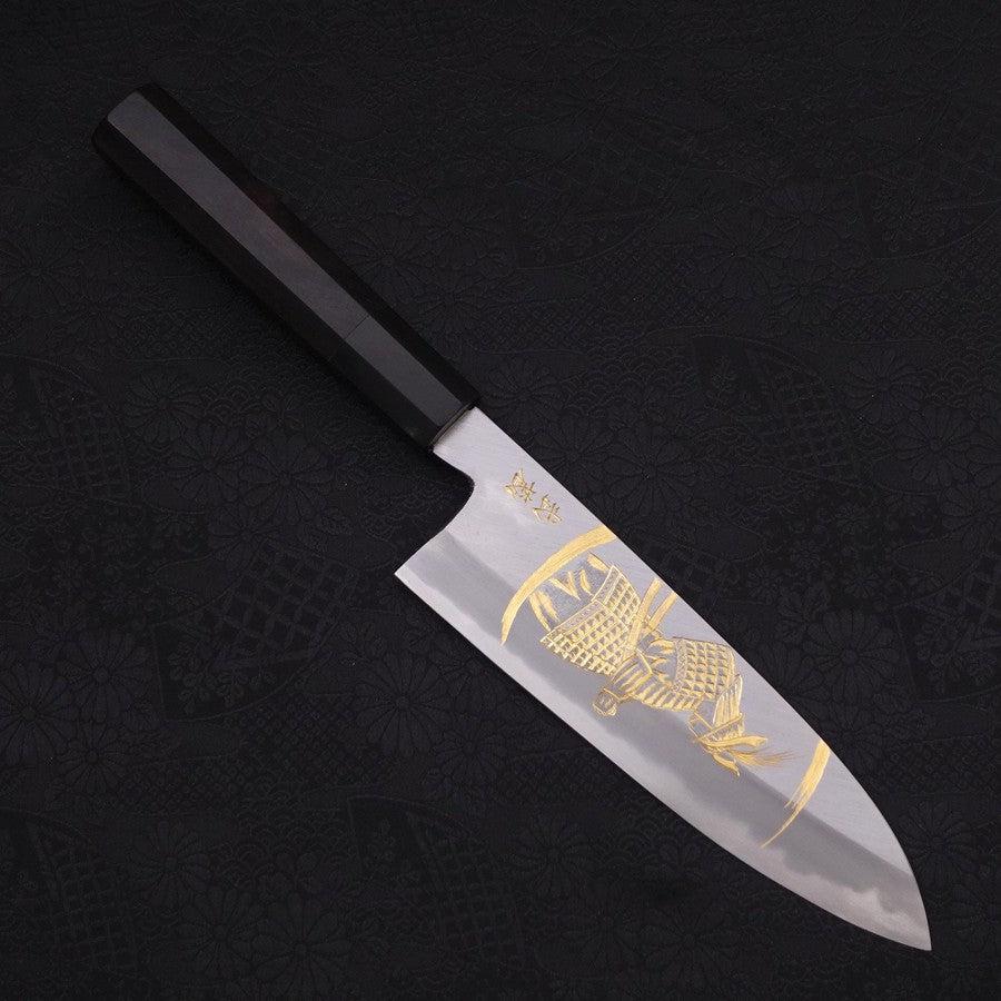 Santoku White Steel #2 Kasumi Chokin Samurai New Moon Buffalo Ebony Handle 180mm (7”)-[Musashi]-[Japanese-Kitchen-Knives]