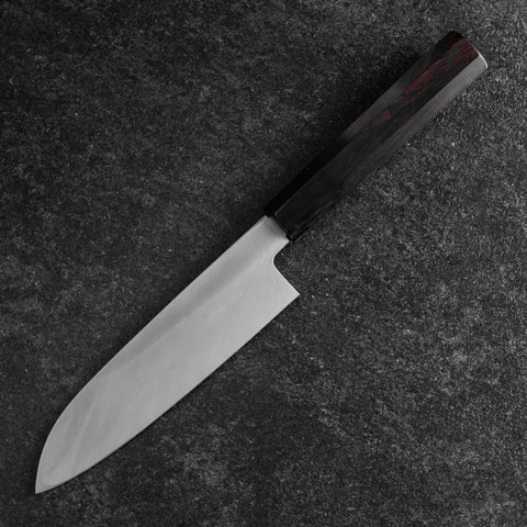 Santoku White Steel #2 Kasumi Single Bevel Chokin Five-Story Pagoda Sakura Buffalo Ebony Handle 155mm (6.1”)-[Musashi]-[Japanese-Kitchen-Knives]