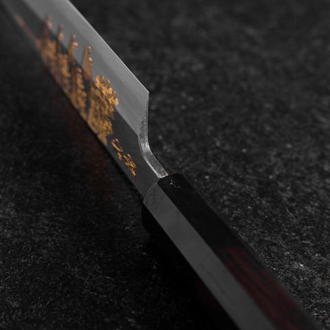 Santoku White Steel #2 Kasumi Single Bevel Chokin Five-Story Pagoda Sakura Buffalo Ebony Handle 155mm (6.1”)-[Musashi]-[Japanese-Kitchen-Knives]