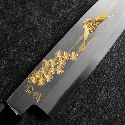 Santoku White Steel #2 Kasumi Single Bevel Chokin Sakura-Fuji Buffalo Ebony Handle 155mm-[Musashi]-[Japanese-Kitchen-Knives]