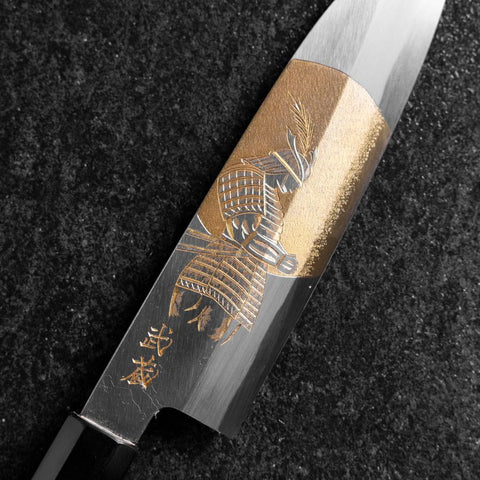Santoku White Steel #2 Kasumi Single Bevel Chokin Samurai Full Moon Buffalo Ebony Handle 155mm-[Musashi]-[Japanese-Kitchen-Knives]