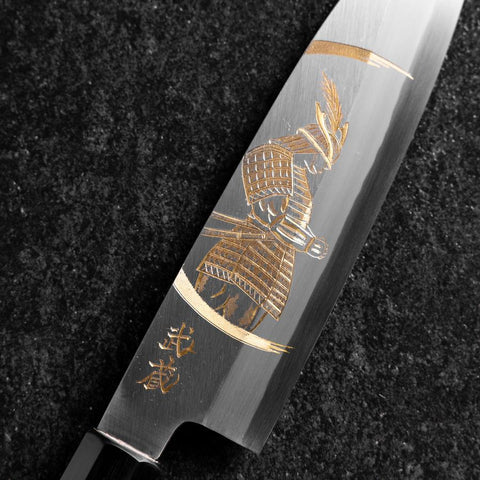 Santoku White Steel #2 Kasumi Single Bevel Chokin Samurai New Moon Buffalo Ebony Handle 155mm-[Musashi]-[Japanese-Kitchen-Knives]