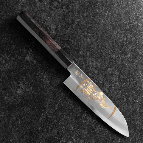 Santoku White Steel #2 Kasumi Single Bevel Chokin Samurai New Moon Buffalo Ebony Handle 155mm-[Musashi]-[Japanese-Kitchen-Knives]