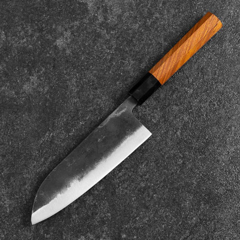 Santoku White Steel #2 Kurouchi Buffalo Bubinga Handle 165mm-[Musashi]-[Japanese-Kitchen-Knives]