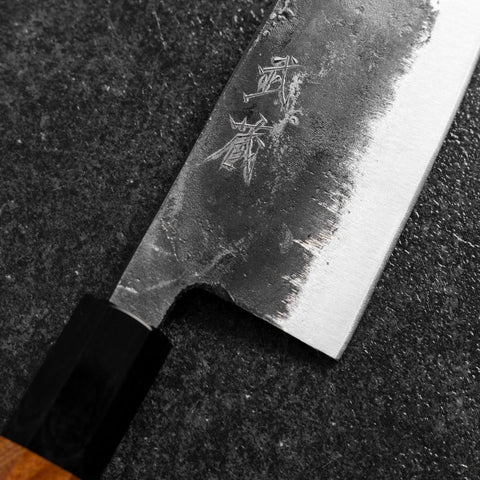 Santoku White Steel #2 Kurouchi Buffalo Bubinga Handle 165mm-[Musashi]-[Japanese-Kitchen-Knives]