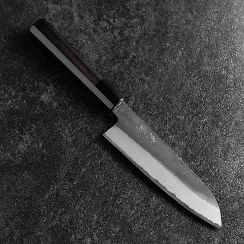 Santoku White Steel #2 Kurouchi Buffalo Ebony Handle 170mm (6.7”)-[Musashi]-[Japanese-Kitchen-Knives]