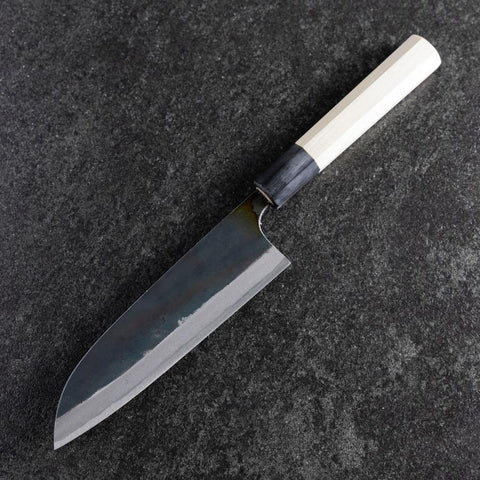 Santoku White Steel #2 Kurouchi Buffalo Magnolia Handle 165mm (6.5”)-[Musashi]-[Japanese-Kitchen-Knives]