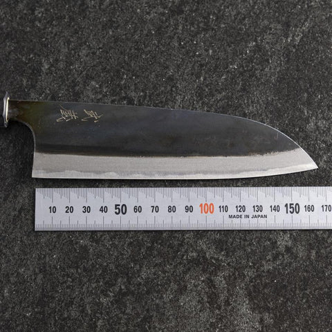 Santoku White Steel #2 Kurouchi Buffalo Magnolia Handle 165mm (6.5”)-[Musashi]-[Japanese-Kitchen-Knives]