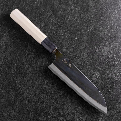 Santoku White Steel #2 Kurouchi Buffalo Magnolia Handle 165mm-[Musashi]-[Japanese-Kitchen-Knives]
