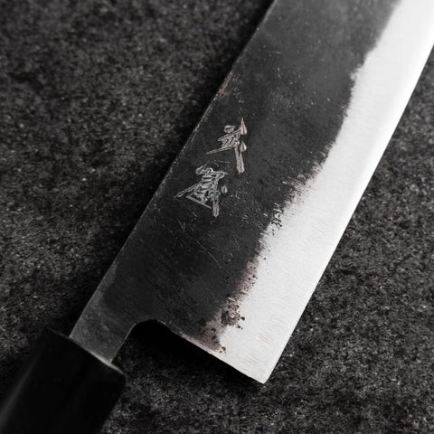 Santoku White Steel #2 Kurouchi Buffalo Magnolia Round Handle 165mm (6.5”)-[Musashi]-[Japanese-Kitchen-Knives]