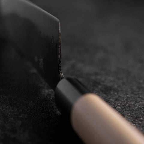 Santoku White Steel #2 Kurouchi Buffalo Magnolia Round Handle 165mm-[Musashi]-[Japanese-Kitchen-Knives]