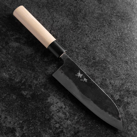 Santoku White Steel #2 Kurouchi Buffalo Magnolia Round Handle 165mm-[Musashi]-[Japanese-Kitchen-Knives]
