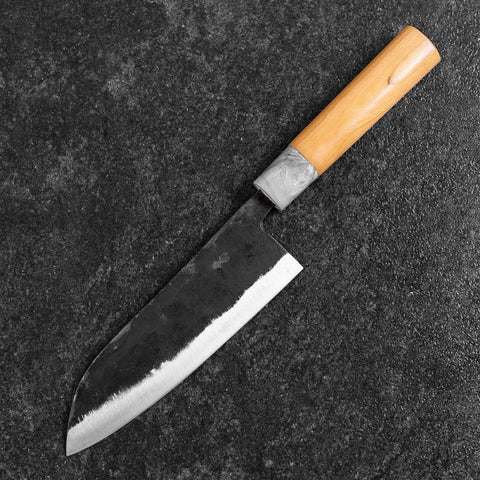 Santoku White Steel #2 Kurouchi Cherry Handle 165mm-[Musashi]-[Japanese-Kitchen-Knives]