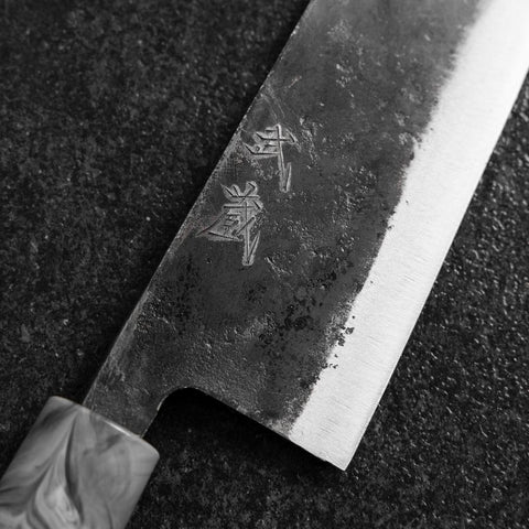 Santoku White Steel #2 Kurouchi Cherry Handle 165mm-[Musashi]-[Japanese-Kitchen-Knives]