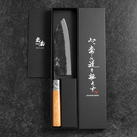 Santoku White Steel #2 Kurouchi Cherry Handle 165mm-[Musashi]-[Japanese-Kitchen-Knives]