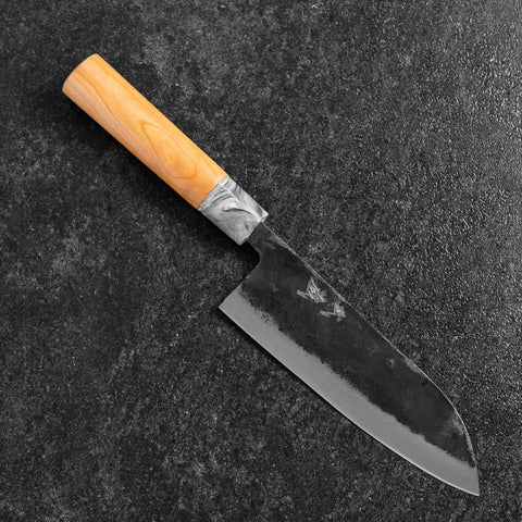 Santoku White Steel #2 Kurouchi Cherry Handle 165mm-[Musashi]-[Japanese-Kitchen-Knives]