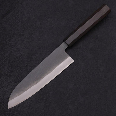 Santoku White Steel #2 Kurouchi Chokin Eagle Buffalo Ebony Handle 170mm (6.7”)-[Musashi]-[Japanese-Kitchen-Knives]