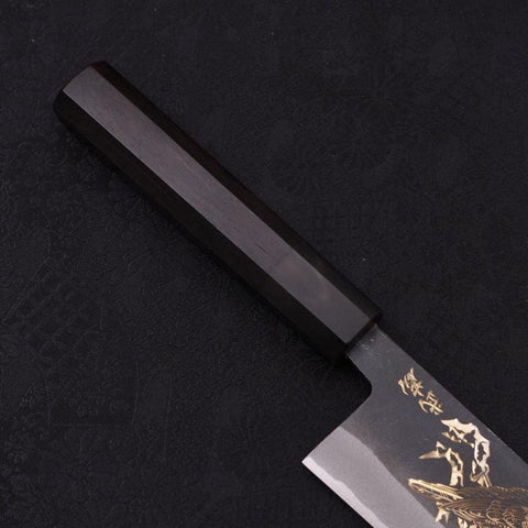 Santoku White Steel #2 Kurouchi Chokin Eagle Buffalo Ebony Handle 170mm (6.7”)-[Musashi]-[Japanese-Kitchen-Knives]
