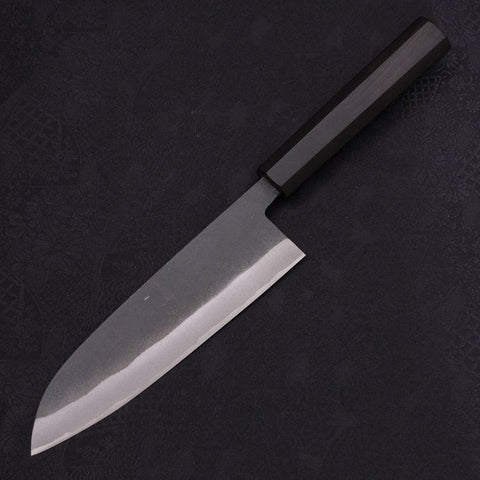 Santoku White Steel #2 Kurouchi Chokin Pagoda Buffalo Ebony Handle 170mm (6.7”)-[Musashi]-[Japanese-Kitchen-Knives]