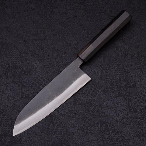 Santoku White Steel #2 Kurouchi Chokin Samurai Full Moon Buffalo Ebony Handle 170mm (6.7”)-[Musashi]-[Japanese-Kitchen-Knives]