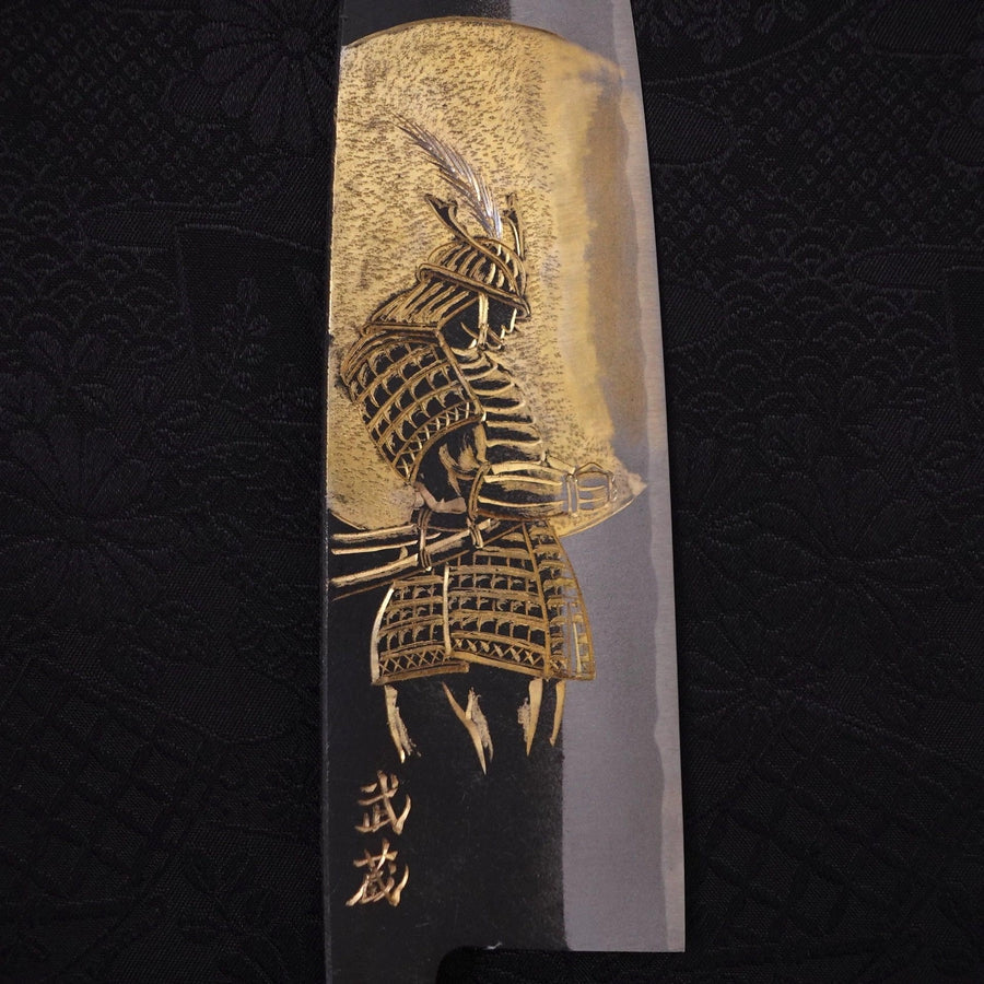 ごごち　刃牙、サムライ Santoku White Steel #2 Kurouchi Chokin Samurai Full Moon Buffalo