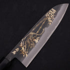 Santoku White Steel #2 Kurouchi Chokin Tiger-Bamboo Buffalo Ebony Handle 170mm (6.7”)-[Musashi]-[Japanese-Kitchen-Knives]