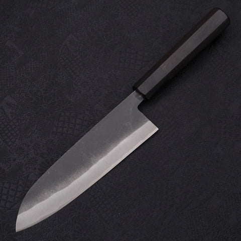 Santoku White Steel #2 Kurouchi Chokin Ukiyo-E Buffalo Ebony Handle 170mm (6.7”)-[Musashi]-[Japanese-Kitchen-Knives]