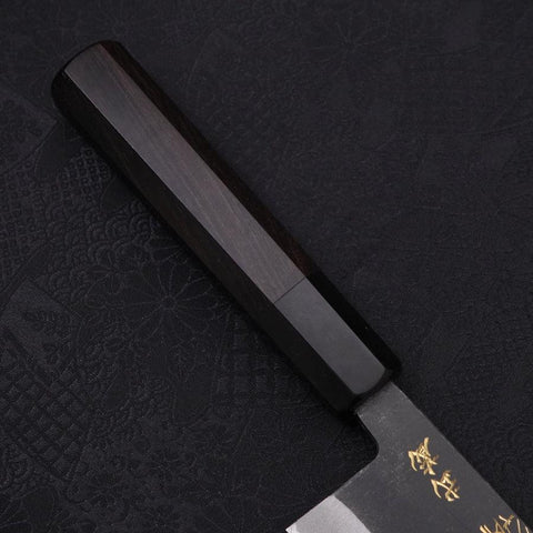 Santoku White Steel #2 Kurouchi Chokin Ukiyo-E Buffalo Ebony Handle 170mm (6.7”)-[Musashi]-[Japanese-Kitchen-Knives]