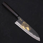 Santoku White Steel #2 Kurouchi Chokin Ukiyo-E Buffalo Ebony Handle 170mm (6.7”)-[Musashi]-[Japanese-Kitchen-Knives]