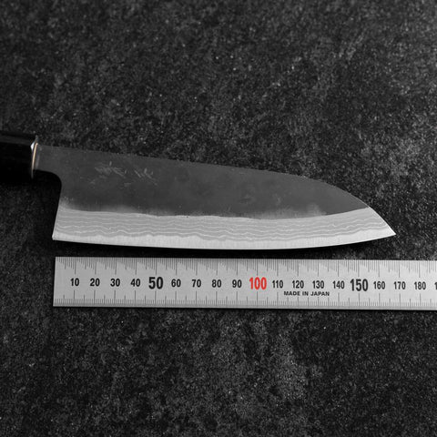 Santoku White Steel #2 Kurouchi Damascus Kurigata Buffalo Magnolia Handle 170mm (6.7”)-[Musashi]-[Japanese-Kitchen-Knives]