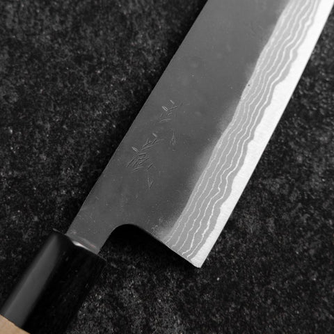 Santoku White Steel #2 Kurouchi Damascus Kurigata Buffalo Magnolia Handle 170mm-[Musashi]-[Japanese-Kitchen-Knives]