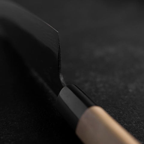 Santoku White Steel #2 Kurouchi Damascus Kurigata Buffalo Magnolia Handle 170mm-[Musashi]-[Japanese-Kitchen-Knives]