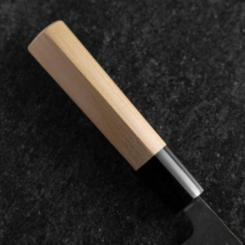 Santoku White Steel #2 Kurouchi Damascus Kurigata Buffalo Magnolia Handle 170mm-[Musashi]-[Japanese-Kitchen-Knives]