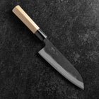 Santoku White Steel #2 Kurouchi Damascus Kurigata Buffalo Magnolia Handle 170mm-[Musashi]-[Japanese-Kitchen-Knives]