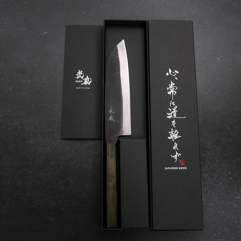 Santoku White Steel #2 Kurouchi Green Urushi Handle 165mm (6.5”)-[Musashi]-[Japanese-Kitchen-Knives]