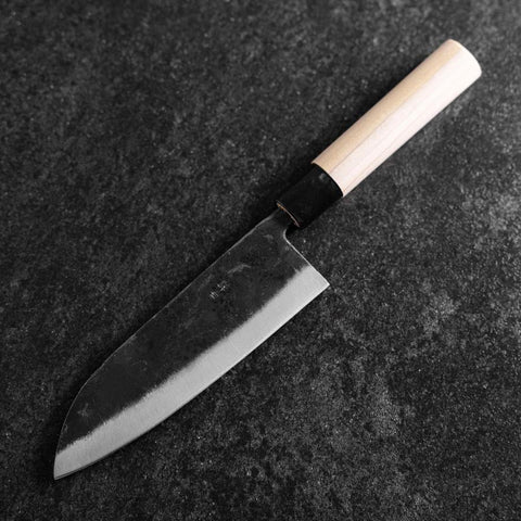 Santoku White Steel #2 Kurouchi Magnolia Round Handle 165mm (6.5”)-[Musashi]-[Japanese-Kitchen-Knives]