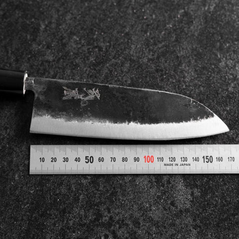 Santoku White Steel #2 Kurouchi Magnolia Round Handle 165mm (6.5”)-[Musashi]-[Japanese-Kitchen-Knives]