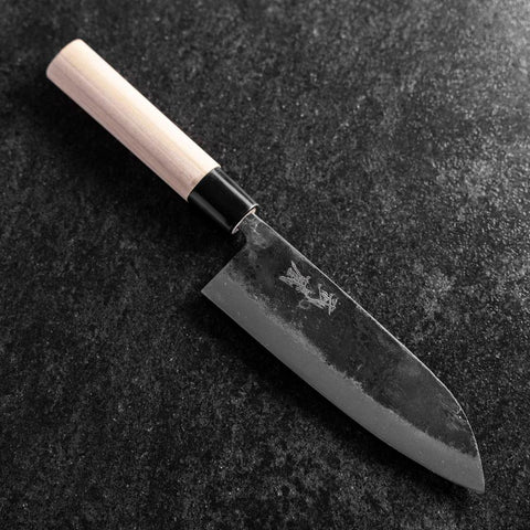 Santoku White Steel #2 Kurouchi Magnolia Round Handle 165mm-[Musashi]-[Japanese-Kitchen-Knives]