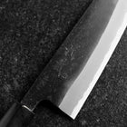 Santoku White Steel #2 Stainless Clad Kurouchi Buffalo Magnolia Handle (Kurigata) 170mm-[Musashi]-[Japanese-Kitchen-Knives]