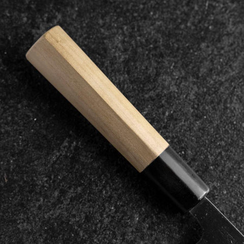 Santoku White Steel #2 Stainless Clad Kurouchi Buffalo Magnolia Handle (Kurigata) 170mm-[Musashi]-[Japanese-Kitchen-Knives]
