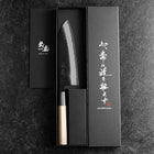 Santoku White Steel #2 Stainless Clad Kurouchi Buffalo Magnolia Handle (Kurigata) 170mm-[Musashi]-[Japanese-Kitchen-Knives]