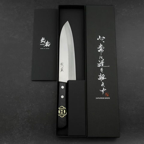 Santoku White Steel #2 Stainless Clad Polished Western Black Handle 170mm (6.7”)-[Musashi]-[Japanese-Kitchen-Knives]