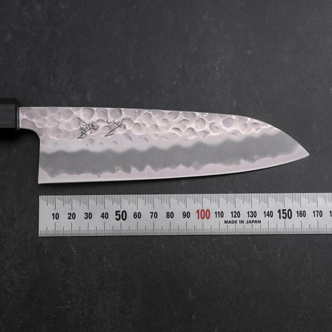 Santoku White Steel #2 Tsuchime Dark Blue Urushi Handle 165mm (6.5”)-[Musashi]-[Japanese-Kitchen-Knives]