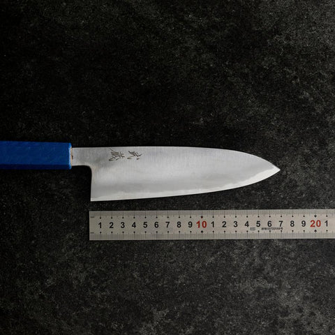 Santoku White Steel Blue Urushi Handle 165mm (6.5”)-[Musashi]-[Japanese-Kitchen-Knives]