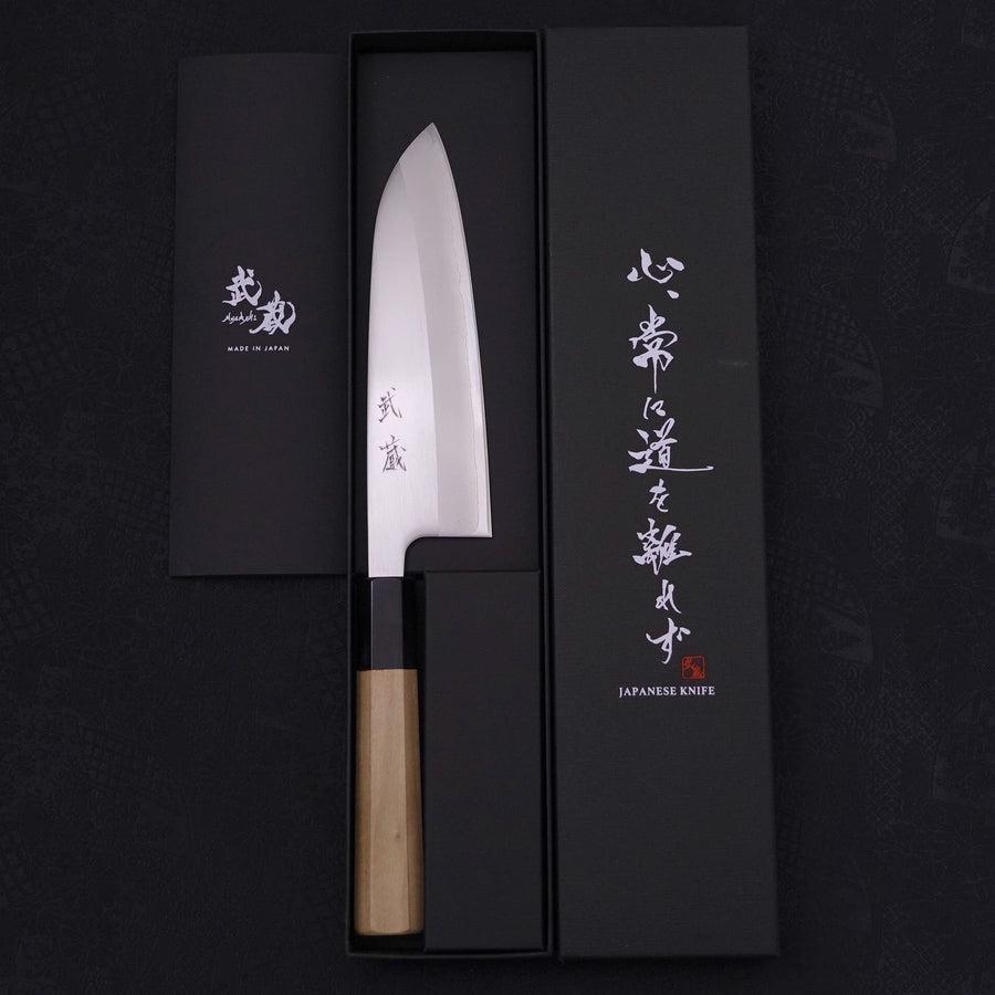 Santoku White steel #1 Polished Buffalo Magnolia Handle 165mm-White steel #1-Polished-Japanese Handle-[Musashi]-[Japanese-Kitchen-Knives]