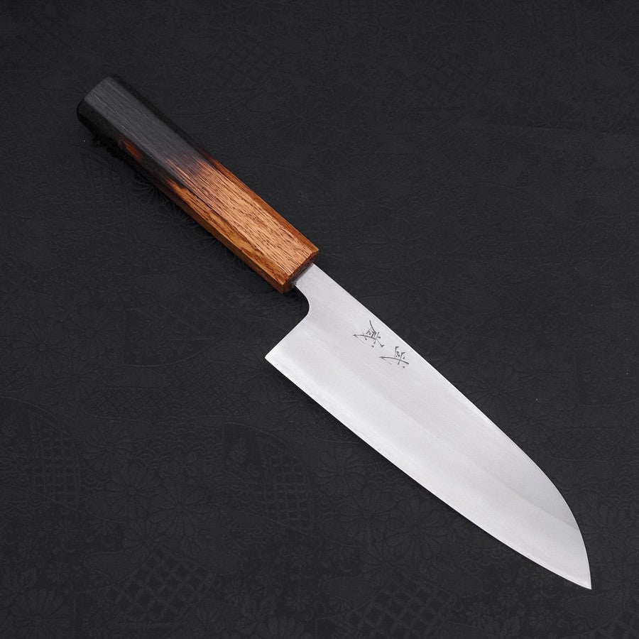 Santoku White Steel #1 Polished Yaki Urushi Handle 165mm-[Musashi]-[Japanese-Kitchen-Knives]