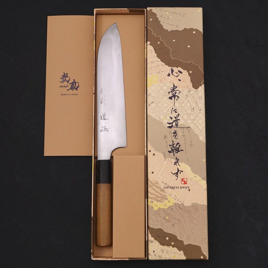 Santoku White steel #1 Super Polished Buffalo Magnolia Handle 180mm-Japanese Handle-[Musashi]-[Japanese-Kitchen-Knives]
