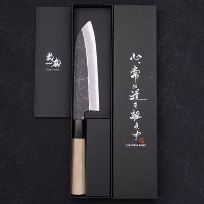 Santoku White steel #2 Kurouchi Buffalo Magnolia Handle 170mm-White steel #2-Kurouchi-Japanese Handle-[Musashi]-[Japanese-Kitchen-Knives]