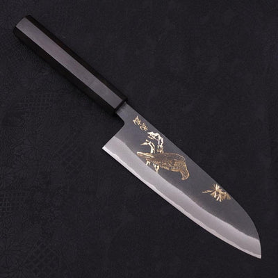 Santoku White steel #2 Kurouchi Chokin Eagle Buffalo Ebony Handle 170mm-White steel #2-Kurouchi-Japanese Handle-[Musashi]-[Japanese-Kitchen-Knives]