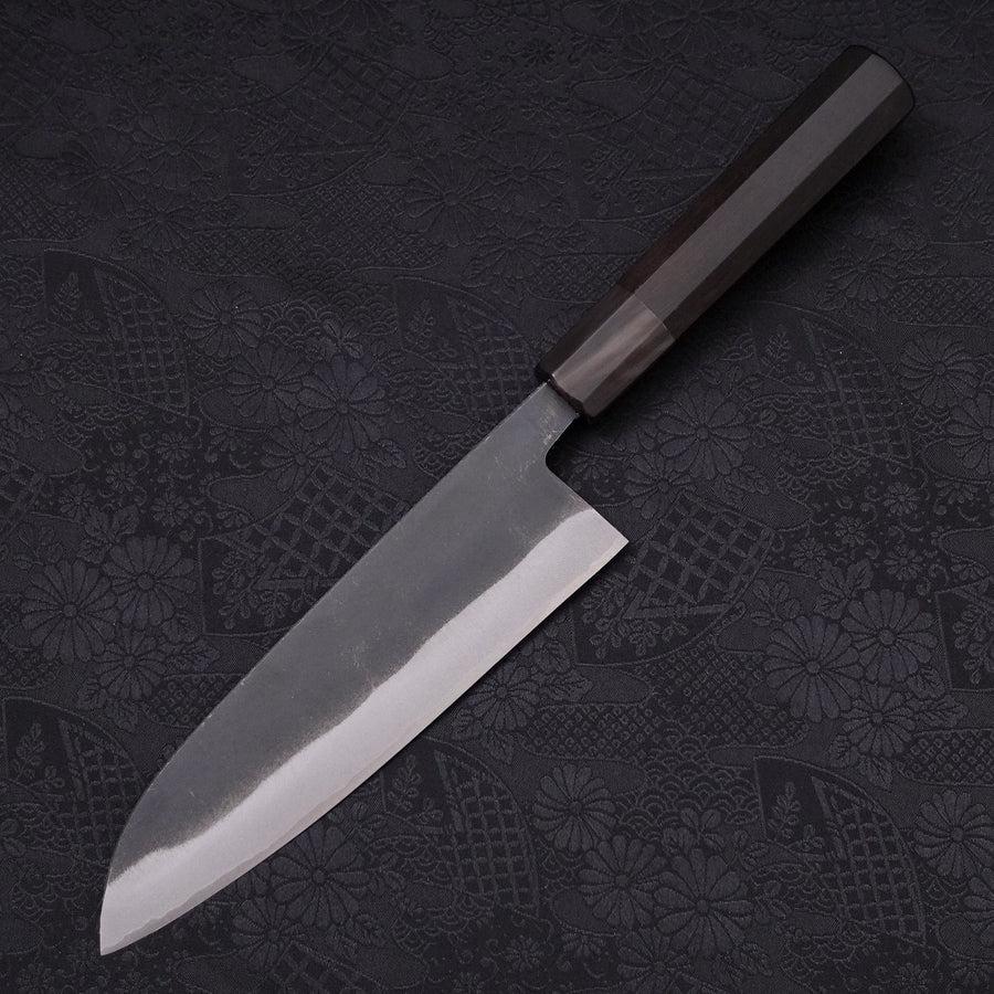 Santoku White steel #2 Kurouchi Chokin Samurai New Moon Buffalo Ebony Handle 170mm-White steel #2-Kurouchi-Japanese Handle-[Musashi]-[Japanese-Kitchen-Knives]